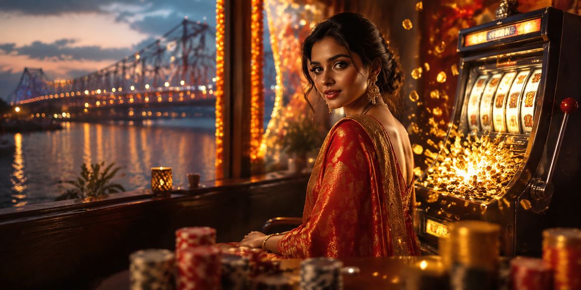 Slot game on mobile device with Howrah Bridge background in Kolkata